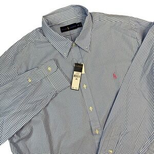 NWT Ralph Lauren Mens XXL Blue‎ White Gingham Shirt Pony Logo Long Sleeve Preppy